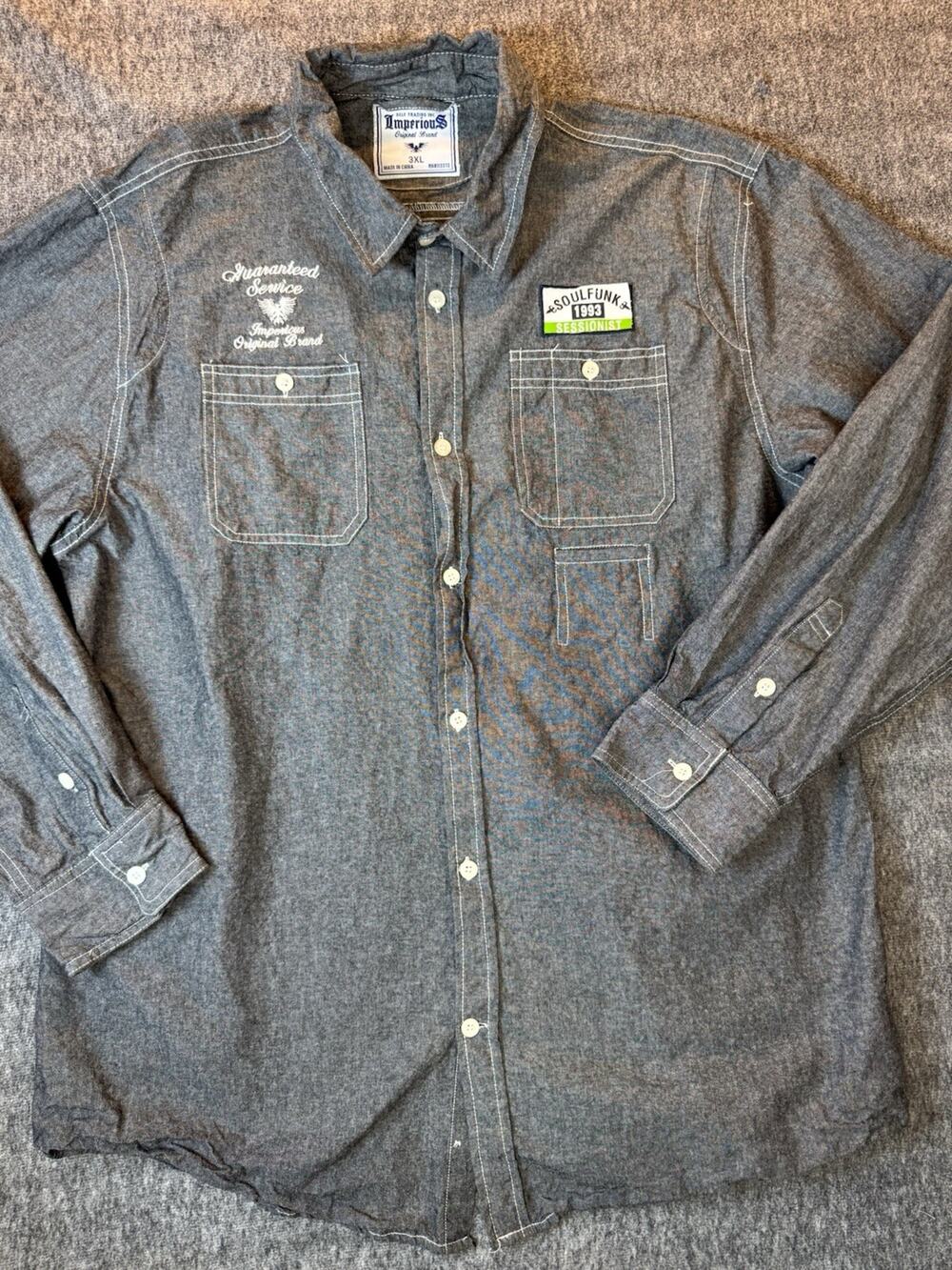 Mens Gray Imperious Original Brand Soul Funk Sessionist Longsleeve Button Up 3XL